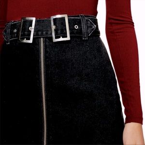 TOPSHOP Petit Moto Mini Black Denim Skirt Size 6